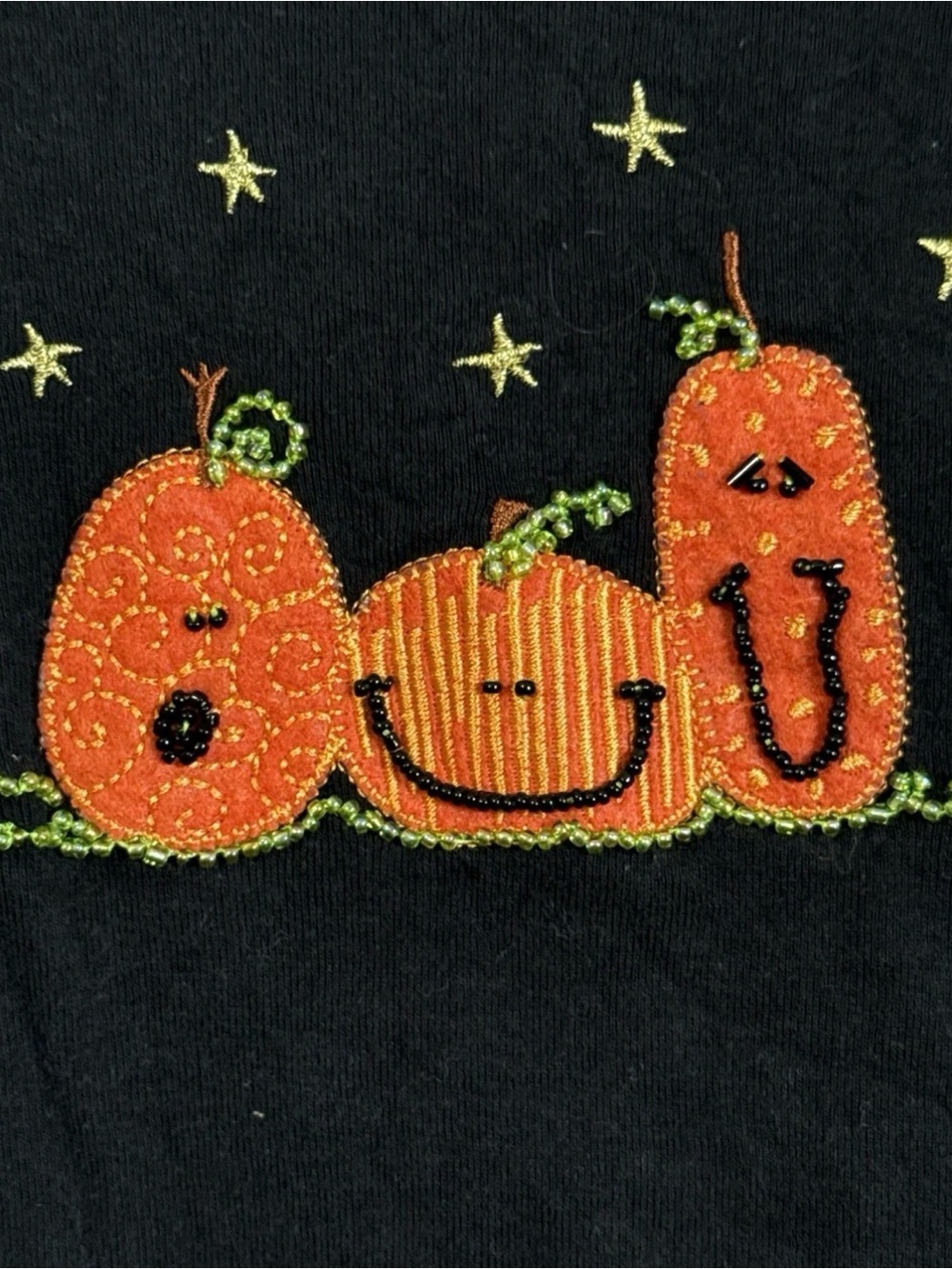 Vtg White Stag Shirt Womens L Black Pumpkin  Embroidered Long Sleeve Halloween - Picture 4 of 7
